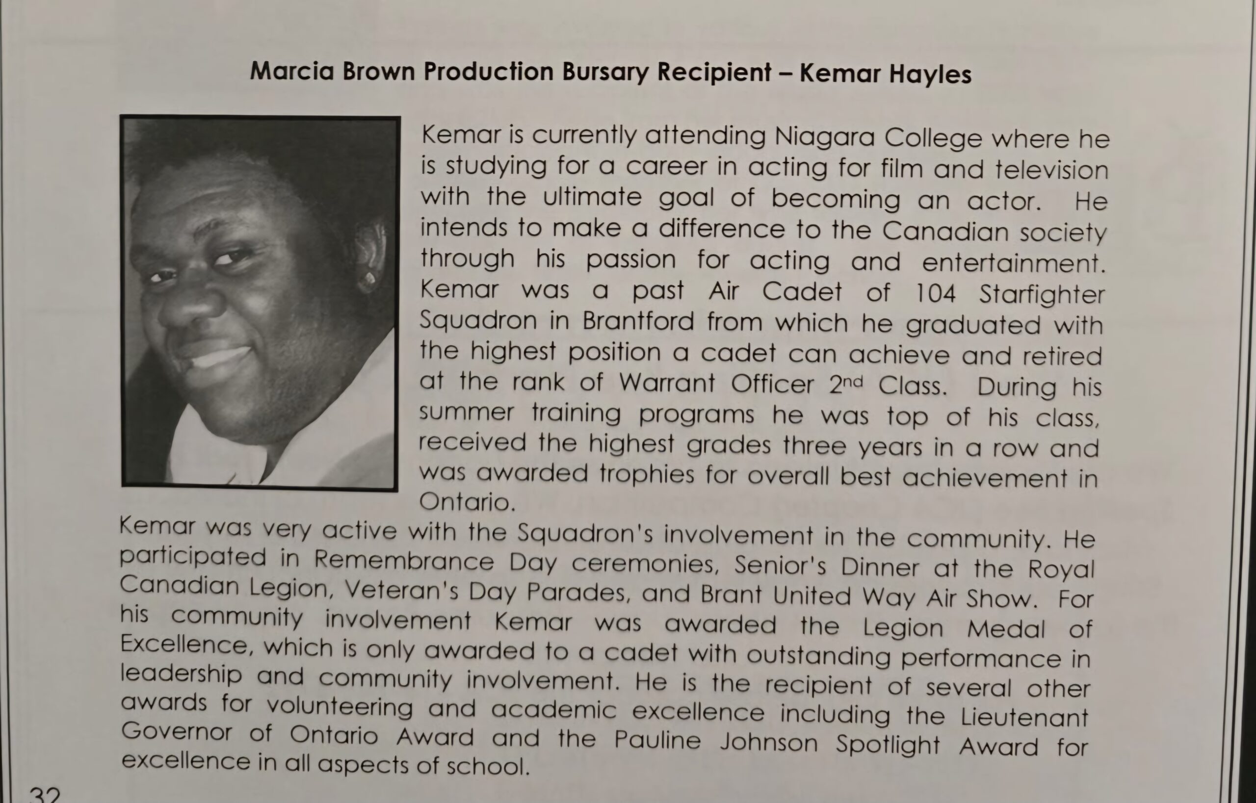 Kamar Hayles, recipient for Marcia Brown Productions.