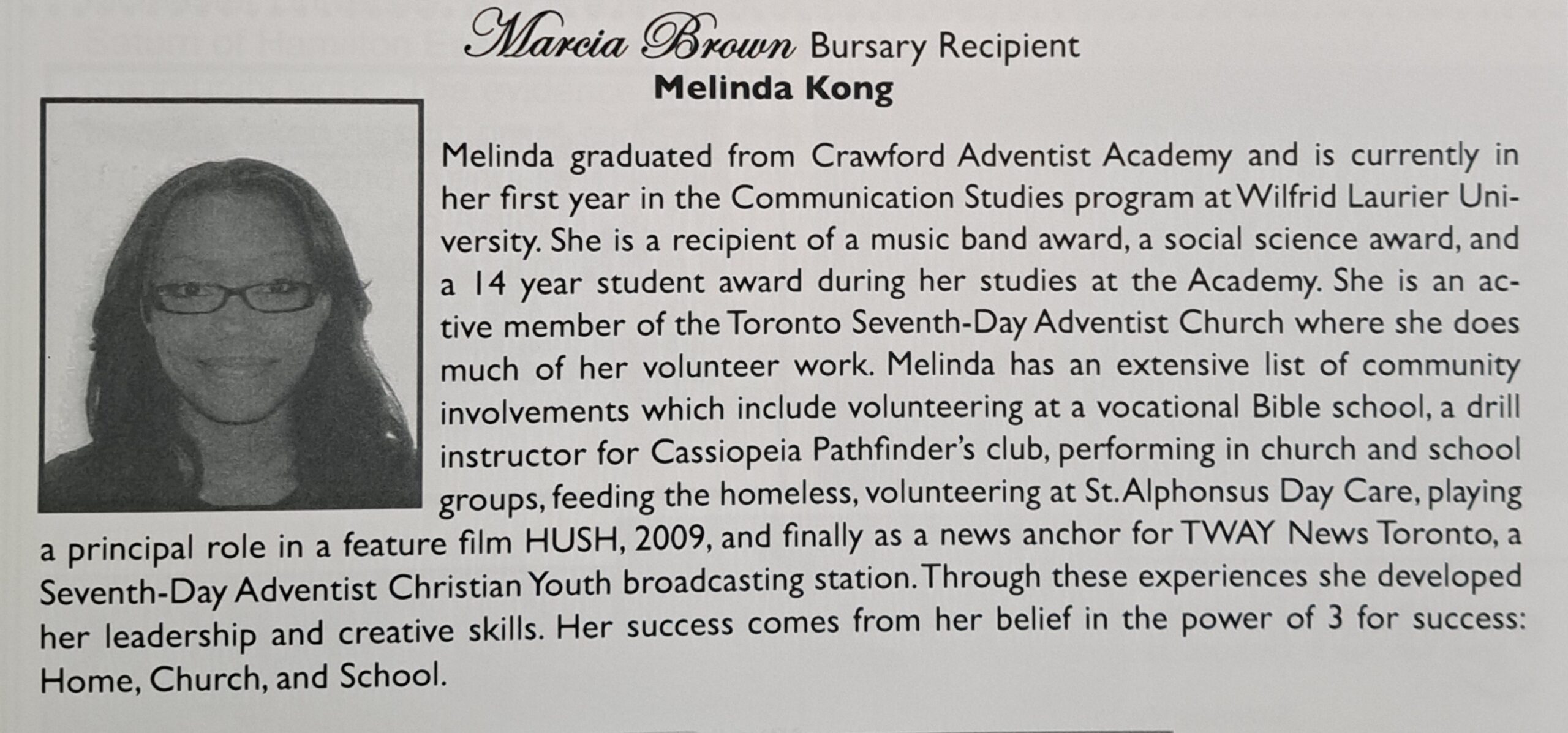 Melinda Kong - Marcia Brown Productions recipient.