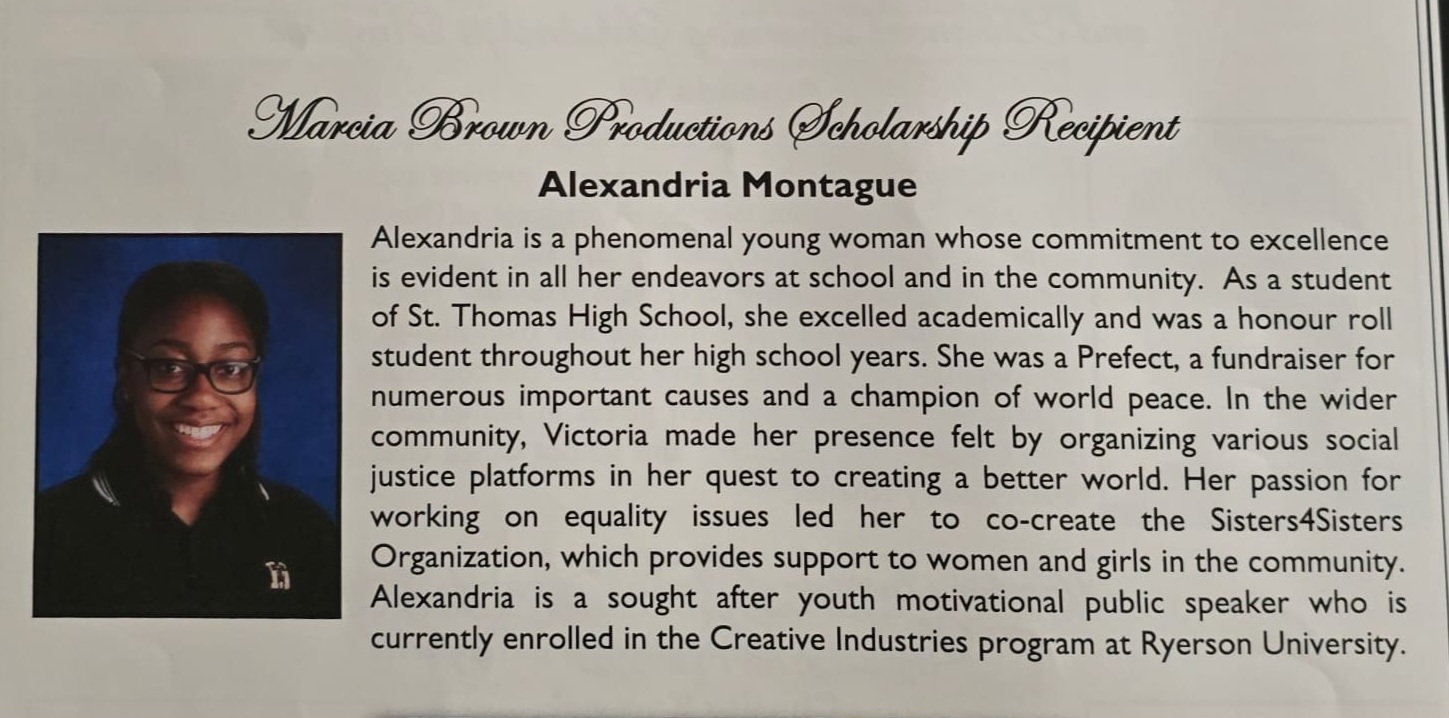 Alexandria Montaque - Marcia Brown Productions recipient.