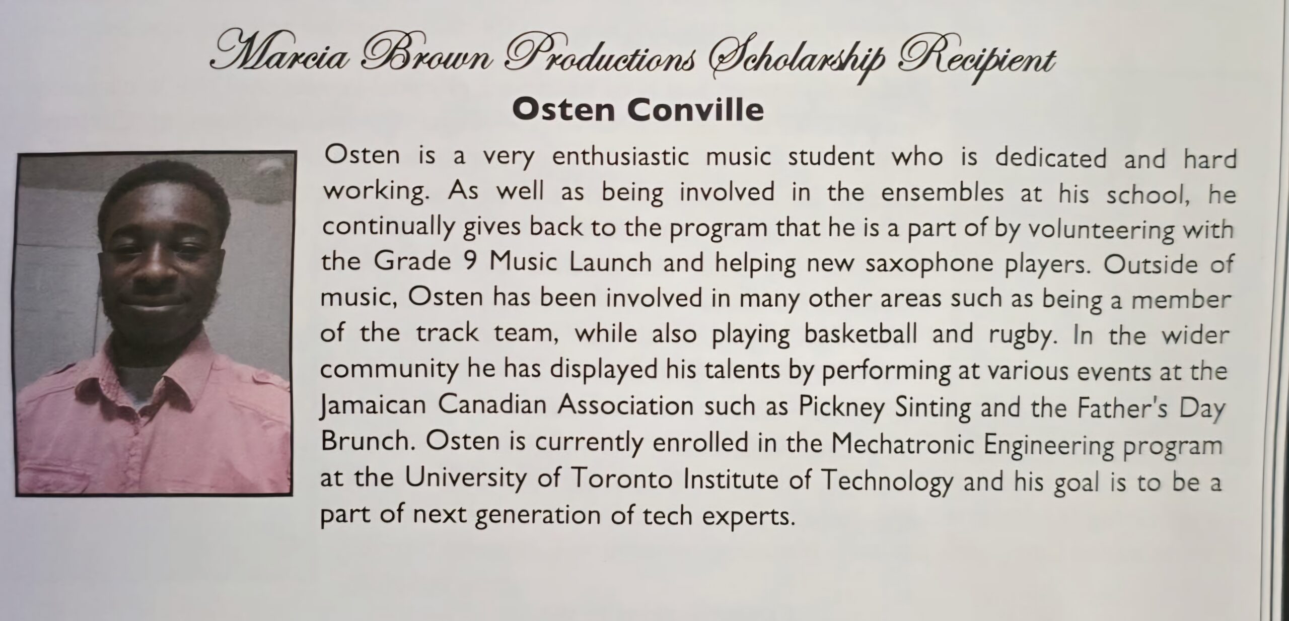 Osten Conville - Marcia Brown Productions recipient.